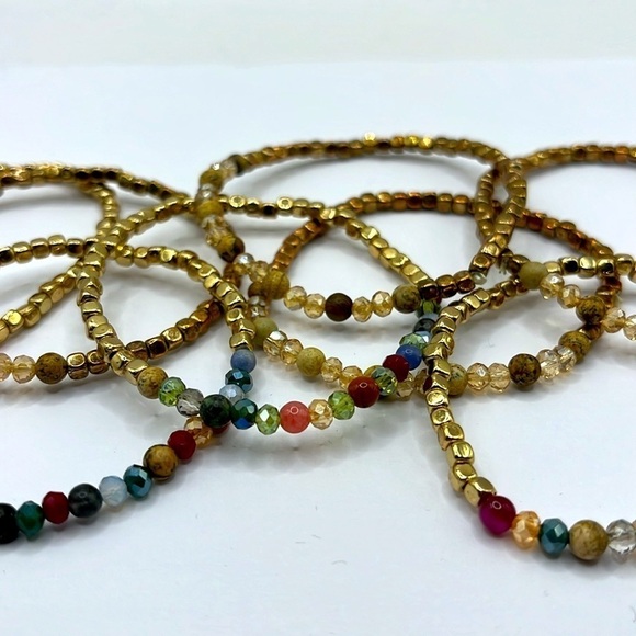 Stretch Fall Gold Jewel Tone Beaded 8 Strand Bracelet Fun Boho Trending - Picture 8 of 11